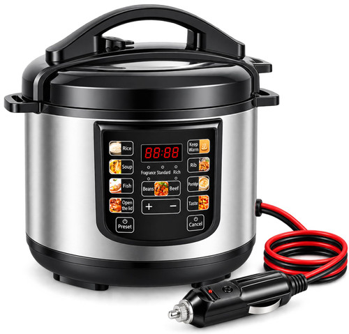 12V Car Electric Pressure Cooker, 350W Portable Pressure Cooker with Cigarette Lighter Plug, Multifunctional Car Food Cooker for Rice, Soup, Meat, Beans and Stew