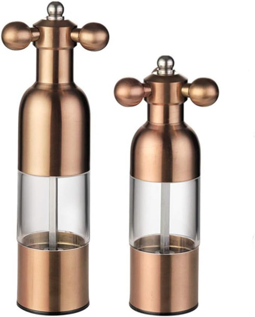 Salt and Pepper Grinder Set,Manual Stainless Steel Mill with,Refillable Adjustable Coarseness for Home Restaurant BBQ,Gold,2pc