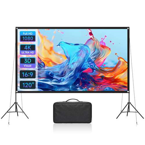 120inch Projector Screen with Stand, Portable Movie Screen Indoor Outdoor