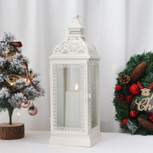 Metal Candle Holder Rustic Candle Lantren White Hanging Lantern for Living Room Wedding Party Home Decor