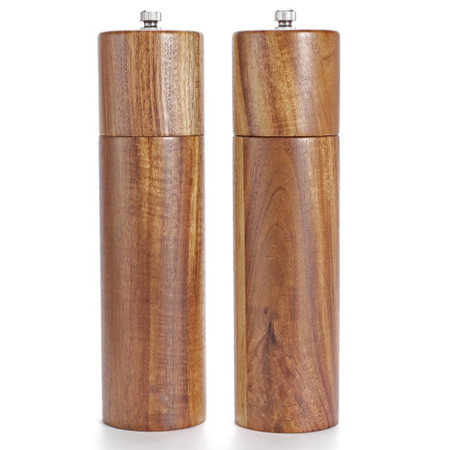 MPRKHV Wooden Salt and Pepper Grinder Set Wood Tray - Tall 8 Inch Acacia and Shakers