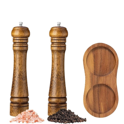 Wood Salt and Pepper Grinder Set with Adjustable Mill(10 inch)