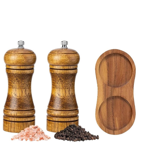Wood Salt and Pepper Grinder Set with Adjustable Mill(5 inch)
