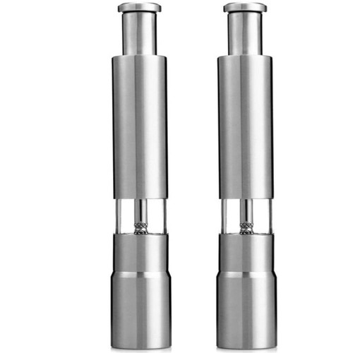 KMWHPJN Manual Salt and Pepper Grinder Set Thumb Push Mill Stainless Steel Spice Sauce Grinders With Metal Holder Kitchen Tool