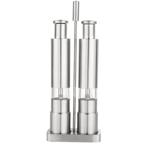 KMWHPJN Manual Salt and Pepper Grinder Set Thumb Push Mill Stainless Steel Spice Sauce Grinders With Metal Holder Kitchen Tool