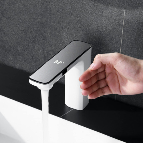 Touchless Automatic Infrared Faucet Sensor Tap for Bathroom - Hygienic Water Control, Energy Efficient, Easy Inll, Modern White Design for Smart Home Upgrade