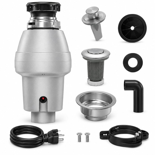 3/4 HP Garbage Disposal for Kitchen Sink, Silver Food Waste Disposer with 3500 RPM 4 Stage Grinding, ABS and Stainless Steel Under Sink Disposal Unit with Air Switch for Home Kitchen Cleanup