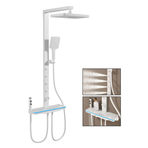 RONMX Thermostatic Shower System, Modern Piano Key Design, BSS0258 Exposed Shower Head Set, Digital Display, Waist Massage, 30x20cm Shower Faucet Sets Complete and Handheld, Waterfall Bathtub Faucet