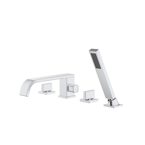ZOCWJK Waterfall Bath Mixer Tap Black Deck Mounted Bath Shower Mixer Tap Double Bath Taps Lever, Bath Mixer Tap with Shower Attachment,Chrome