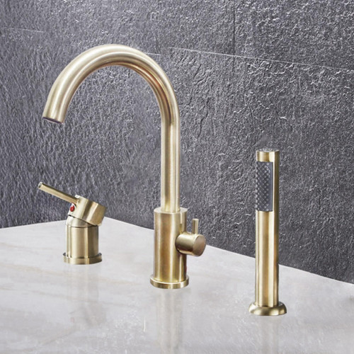 ZOCWJK Bath Shower Mixer Tap Black 4 Hole Deck Mounted Bath Taps Bathroom Hot Cold Water Tap Mixer Shower,Brushed Gold