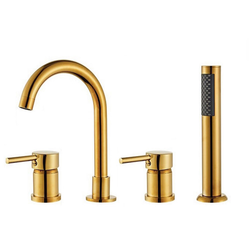 ZOCWJK 4 Hole Bath Shower Mixer Tap Black Bath Tub Mixer Tap with Shower 360 Rotating Tap Single Lever Mixer Tap,Gold
