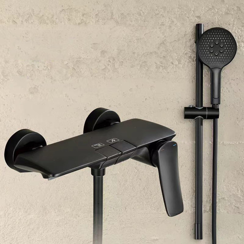 POLGDW Wall Mounted Bath Shower Mixer Tap Black 2 Hole Waterfall Bath Tap Shower Riser Bathtub Faucet