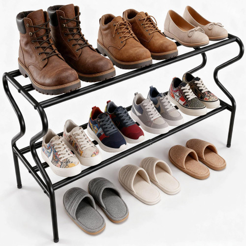 Amoowis Expandable 2-Tier Metal Shoe Rack for Entryway & Closet, Black