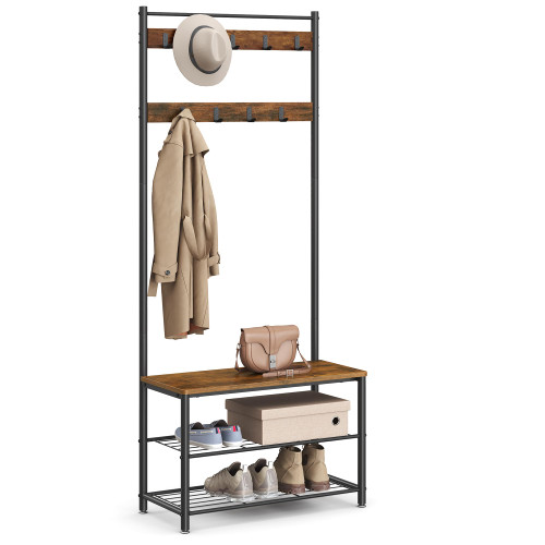 VASAGLE Coat Rack, Hall Tree with Shoe Storage Bench, 3-in-1, Steel Frame
