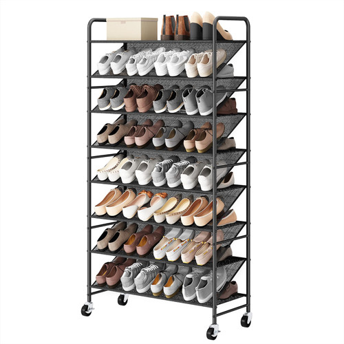 ELYKEN 8-Tier Tall Shoe Rack, Double-Sided Shelf with Lockable Wheels