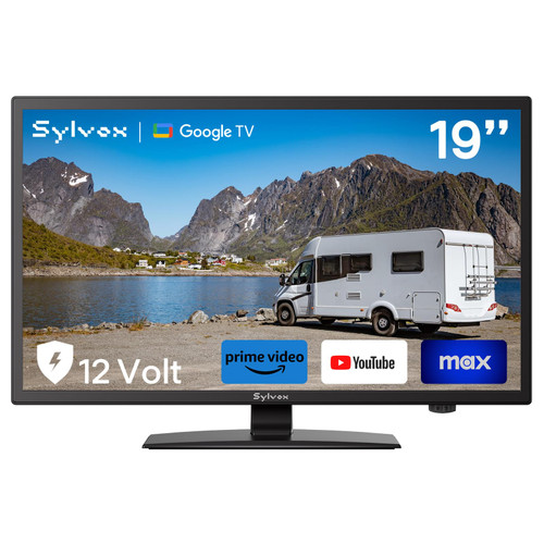 SYLVOX 19-Inch RV TV, 12 Volt Smart TV with Google OS, 178° Wide Viewing, HDMI/USB Ports, AC/DC Power, Voltage Protection for Camper, Motorhome and RV Use
