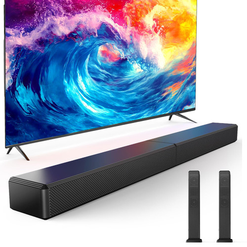 2.0 ch 100W Sound Bar for Smart TV, 2-in-1 Detachable Bluetooth 5.3 Speaker with 3 EQ Modes & Adjustable Bass - Home Theater Audio for Movies, Gaming, Music