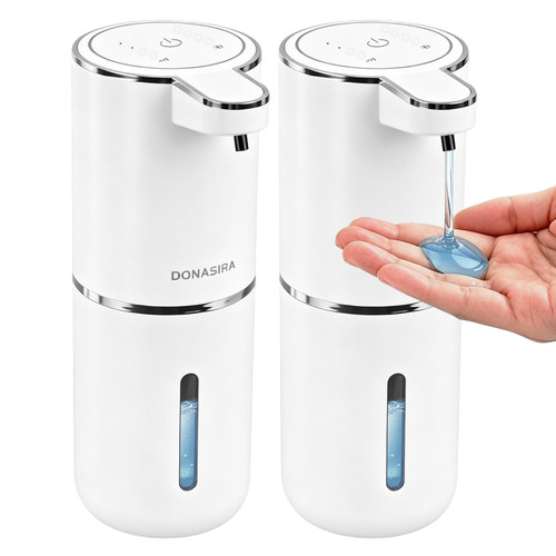 2 Pack DONASIRA Automatic Soap Dispenser Touchless, Rechargeable White