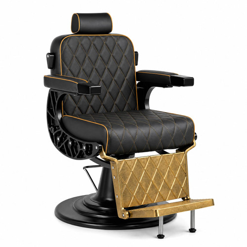 Oakvera Barber Chair for Barbershop, Vintage Reclining Salon Chair (Gold)