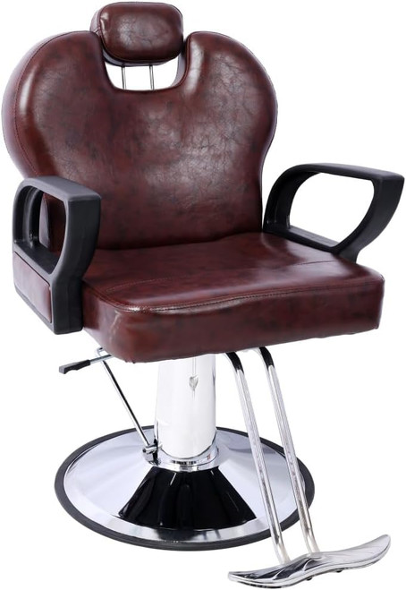 Hydraulic Barber Chair with Reclining Back and Extra Wide Seat, Brown