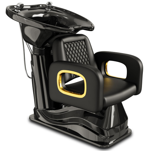 Baasha Black and Gold Shampoo Chair, Professional Shampoo Bowl and Chair Set for Salon, Comfortable Barber Backwash Chairs with Memory Sponges Cushion, Hair Washing Station for Barbershop