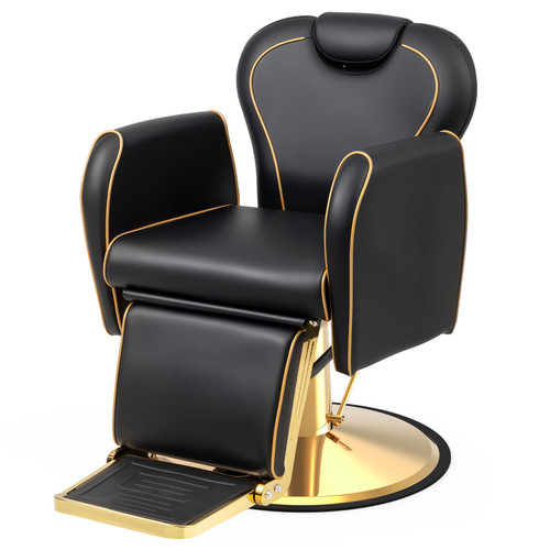 OmySalon Professional Reclining Barber Chair, 360° Swivel Hydraulic Salon Chair, Heavy Duty 330LBS Capacity, All Purpose for Barbershop & Beauty Spa, Black