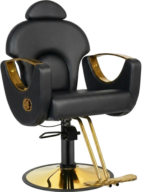 MIMWOW Salon Barber Chair, Reclining Salon Chairs for Hair Stylist, Hair Stylist Chair Heavy Duty Hydraulic Pump, 360 Swivel Styling Braiding Hairdresser Chair for Home Barbershop, Golden Black