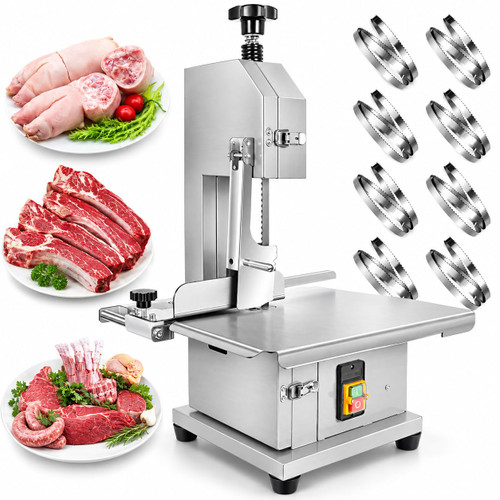 Commercial Bone Saw Machine, 1100W Electric Meat Bandsaw with 8 Blades