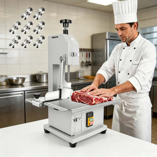 YOEXTO Electric Meat Bone Saw 1100W, 0.04"-8.0" Adjustable Slice Thickness, Stainless Steel Frozen Meat Cutting Machine, 700 LBS/H High Speed Used for Cutting of Ribs and Pig Trotters