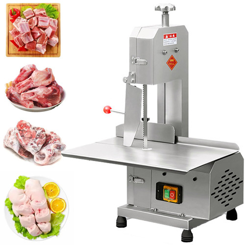 Electric Meat Cutter Machine, 750W Band Saw for Large Bones, Pig Trotters, and Frozen Meat, Adjustable Cutting Height 0-21cm, Width 0-13cm