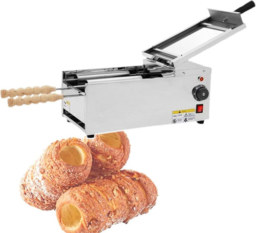 Electric Chimney Cake Baking Machine, 1500w Stainless Steel Rolled Bread Maker With Adjustable Temperature Control, Dual Roller Molds And Wooden Handles For Homemade Pastries