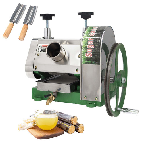 JARYANNIX 16.5"×12.6"×13.8" Manual Sugar Cane Juicer, Sugarcane Juice Press, Commercial Sugarcane Press Extractor with 2 Peeling Knives, Stainless Steel Filter Tray