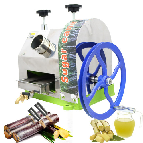INTBUYING Manual Sugarcane Juicer Manual Sugarcane Press Machine 3 Rollers Sugar Cane Juice Extractor with Stainless Steel Filter, 2 Paring Knives & 330LBS/H Output for Commercial Home Street Stalls
