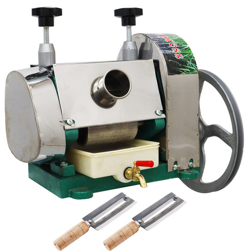 TECHTONGDA Manual Sugar Cane Juice Machine, Stainless Steel Sugarcane Press Juicer, Commercial Ginger Press Extractor with Handwheel & 2 Peeling Knives for Homes Shops