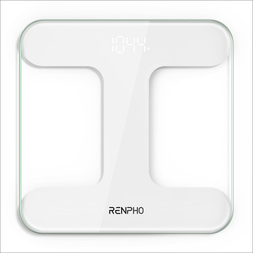 RENPHO Digital Scale, Bathroom Scale for Body Weight, Highly Accurate Weighing Machine with Transparent Tempered Glass, Clear LED Display, Upgraded Batteries Included, 400 lb, White