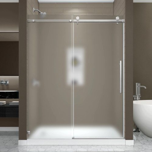 FELYL Frameless Sliding Shower Door Frosted 55-60" W x 76" H,Brushed Nickel