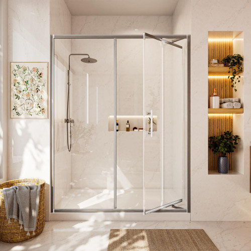 GroGro 58-60 in.W x 76 in.H Pivot Shower Door,Inward Opening,Brushed Nickel