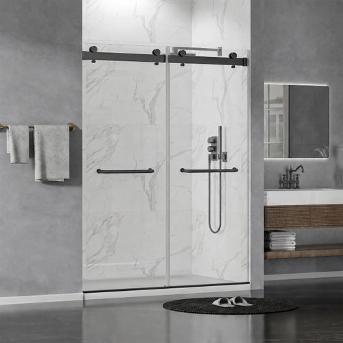Findepot Frameless Double Sliding Shower Door, 56-60" W x 75" H, 8mm Glass