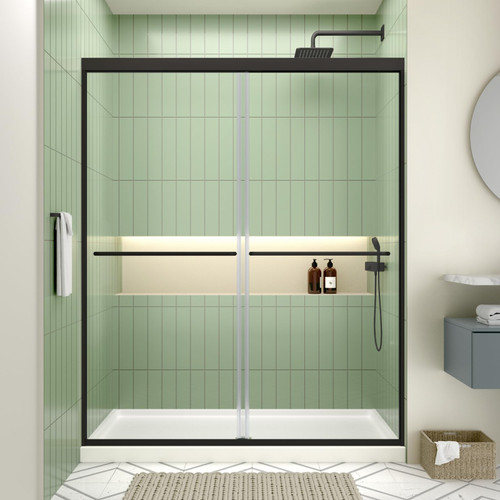 ACE DECOR Double Sliding Shower Door, 44"-48" W x 70" H, Matte Black Finish
