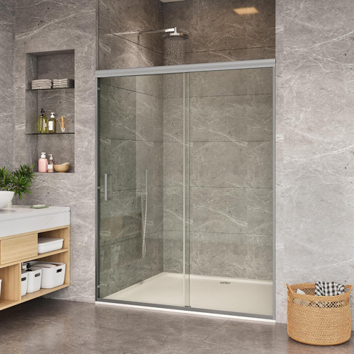 56"-60" W x 72" H Framed Sliding Shower Door, Brushed Nickel Aluminum Frame
