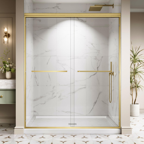 ENSO SENKA Double Sliding Glass Shower Door 56-60" W x 72" H, Brushed Gold