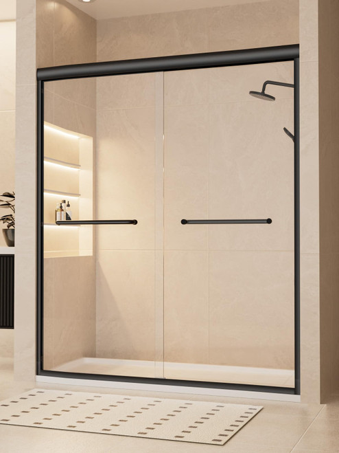 Semi-Frameless Sliding Shower Door 56-60" W x 72" H, Matte Black