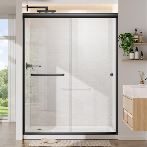 Double Sliding Semi-Frameless Shower Door 44"-48" W x 72" H Matte Black