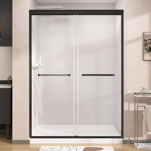 GETPRO Shower Door 44-48 in. W x 75 in. H Semi-Frameless Double Sliding Glass Shower Doors, Bypass Glass Door for Walk-in Shower with 5/16 inch Tempered Glass Matte Black Hardware