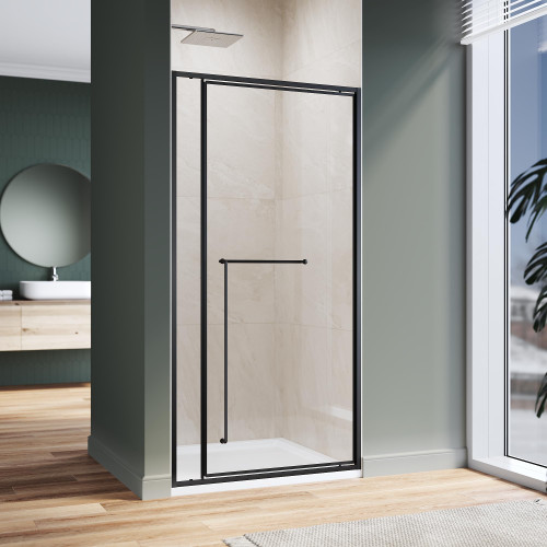 Pivot Swing Shower Door 36 in.D x 72 in. H| Shower Door with 1/4 in. Clear Tempered Glass| Pivot Shower Door | Black (Shower Base Not Included)
