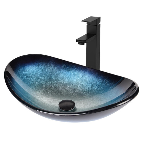 Bathroom Boat Shape Artistic Glass Vessel Sink, Blue