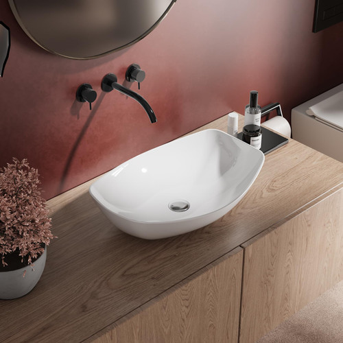 MIJIC Bathroom Vessel Sink, 22"X16" Boat Shape Bathroom Sinks Above Counter, White Porcelain Ceramic Modern Vanity Sink Art Basin