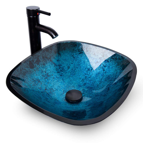 YOURLITE Bathroom Artistic Vessel Sink, Tempered Glass Countertop Bowl Sink