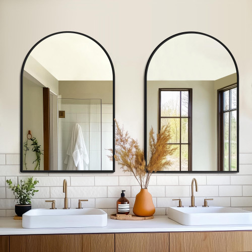 FICTOR 2 Pack 24" x 36" Arched Bathroom Vanity Mirror for Over Sink, Black