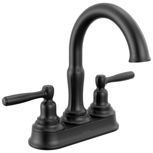 Delta Roe Centerset Matte Black Bathroom Faucet, 4 Inch 3 Hole Bathroom Sink Faucet for Vanity, Push-Pop Drain Assembly, Matte Black 25985LF-BL